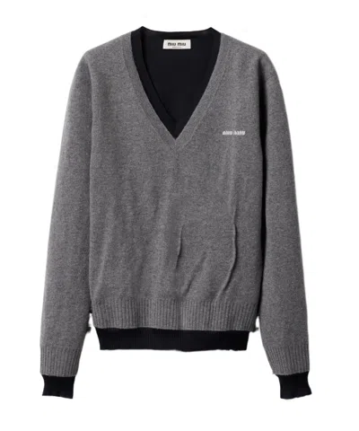 MIU MIU MIU MIU LAYERED V-NECK JUMPER
