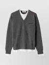 Miu Miu Cashmere V-neck Sweater With Jersey Inserts In Gray