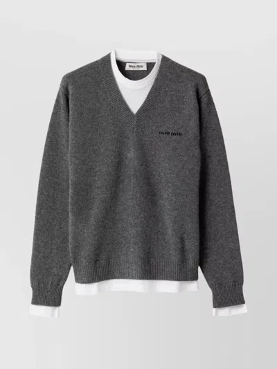 MIU MIU CASHMERE V-NECK SWEATER JERSEY INSERTS