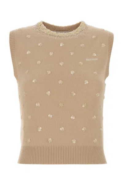 Miu Miu Cashmere Vest In Beige O Tan