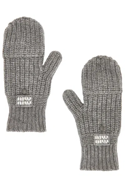 Miu Miu Cashmere Wool Gloves In Grigio