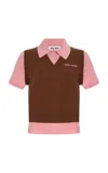 Miu Miu Two-tone Wool Blend Polo Shirt In Brown