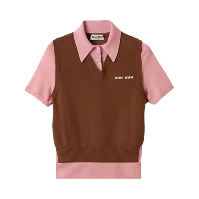 Pre-owned Miu Miu Cashmere Wool Polo Sweater 'tobacco/pink' | Women's Size 38