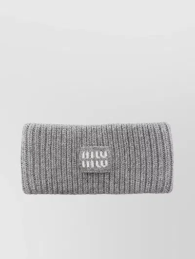 Miu Miu Cashmere Wool Ribbed Knit Logo Patch