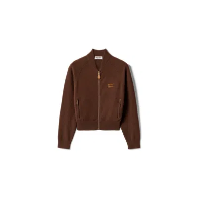 Miu Miu Cashmere Zipper Cardigan In Brown