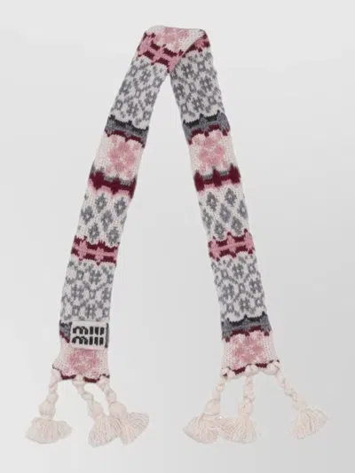 Miu Miu Cashwool Jacquard Keyring Tassel Charm In Pink