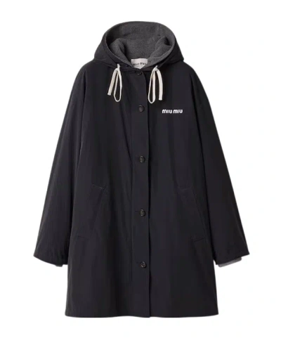 Miu Miu Casual Hooded Jacket In Black