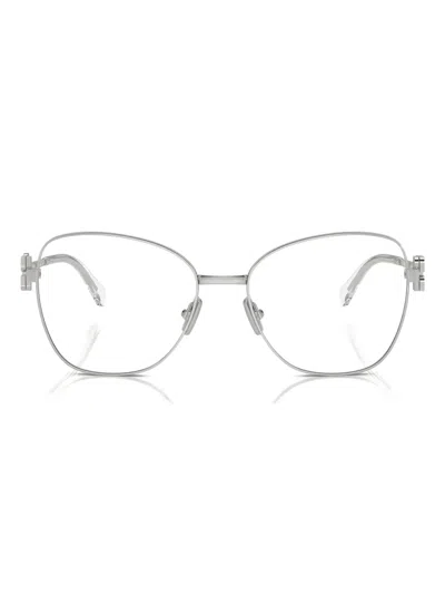 Miu Miu Cat-eye Frame Temple-detail Glasses In Metallic