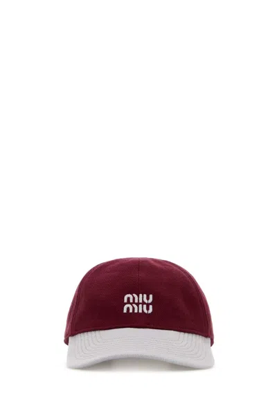 Miu Miu Cerise Red Cotton Hat In Multi