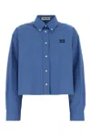 Miu Miu Cerulean Blue Poplin Oversize Shirt In Multi