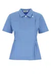 Miu Miu Poplin Shirt Featuring Belted Waist And Buttons In Blue