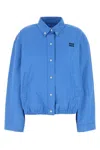 Miu Miu Button-down Collar Cotton Jacket With Elastic Hem In Blue