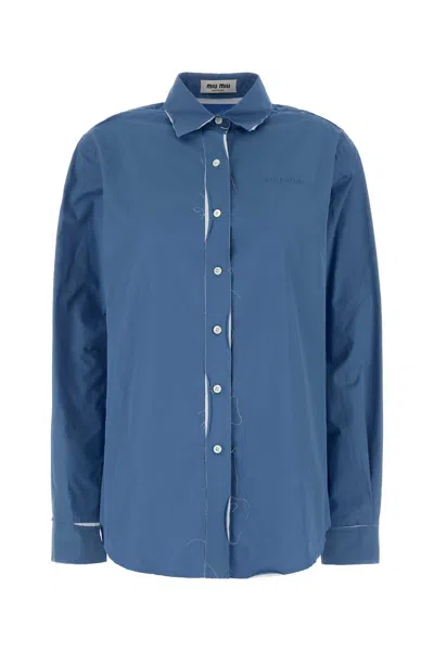 Miu Miu Cerulean Blue Poplin Shirt In Pervinca