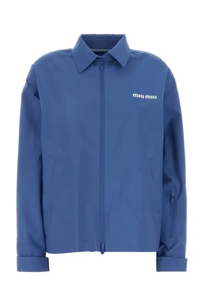 Miu Miu Cerulean Tech Fabric Windbreaker In Blue