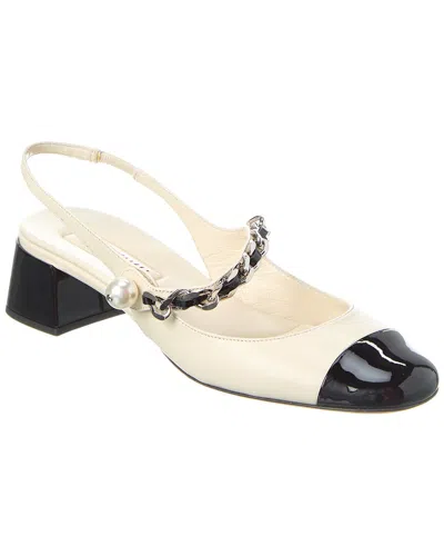 Miu Miu Chain-embellishedt Leather Slingback Pumps In White
