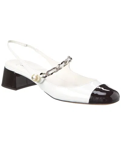 Miu Miu Almond Toe Slingback Pumps With Chain Detail In White