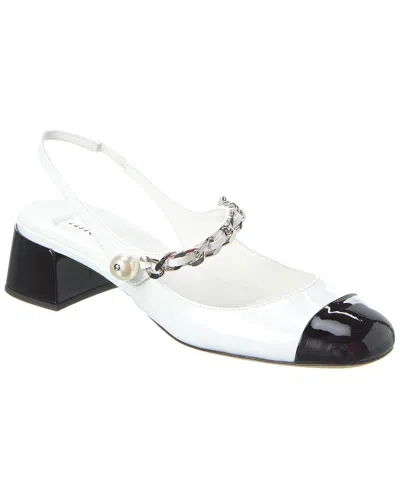 Miu Miu Almond Toe Slingback Pumps With Chain Detail In White