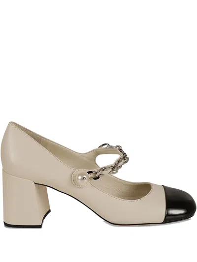 Miu Miu Chain-embellished Heeled Pumps In Neutral