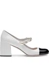 Miu Miu Chain Pearl Strap Pumps In Weiss