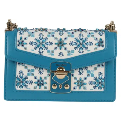 Pre-owned Miu Miu Chain Shoulder Bag Canvas Shoulder Bag () In Blue