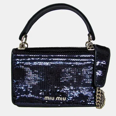 Pre-owned Miu Miu Chain Shoulder Bag Leather Spangles Handbag Shoulder Bag Blue