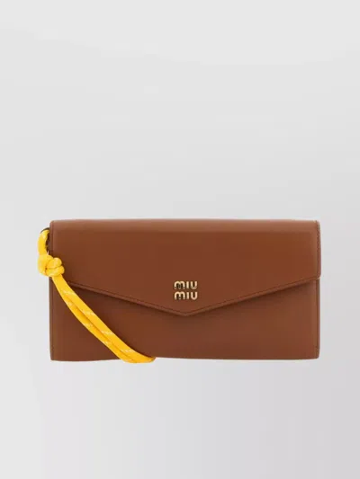 Miu Miu Chain Strap Leather Wallet In Brown