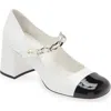 Miu Miu Chain Pearl Strap Pumps In White/black