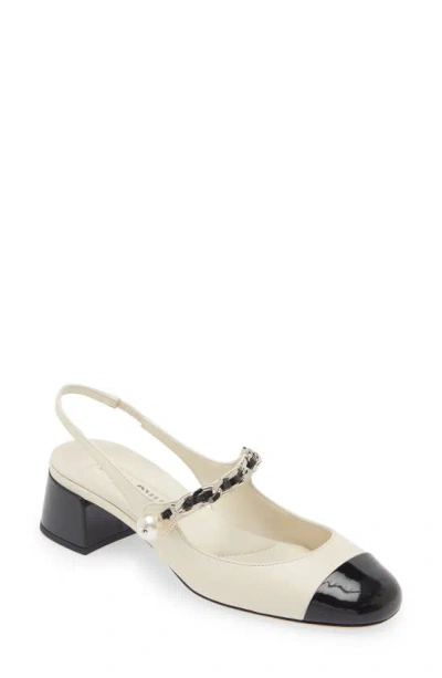 Miu Miu Chain Strap Slingback Cap Toe Pump In White