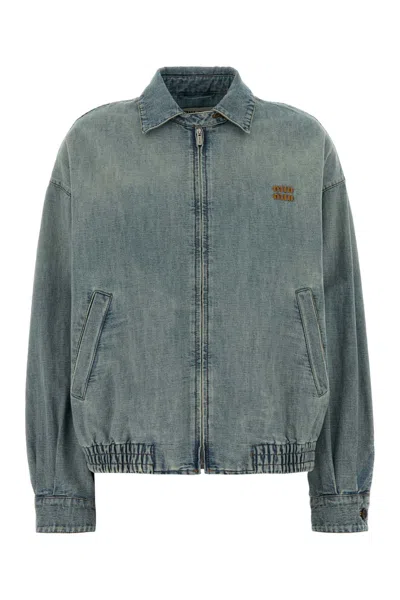 Miu Miu Chambray Blouson In Blue