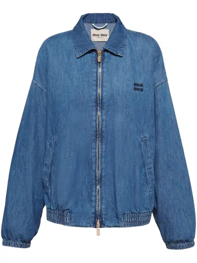 Miu Miu Chambray Blouson Jacket In Blue