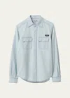 Miu Miu Chambray Button Down Shirt In F0076 Celeste