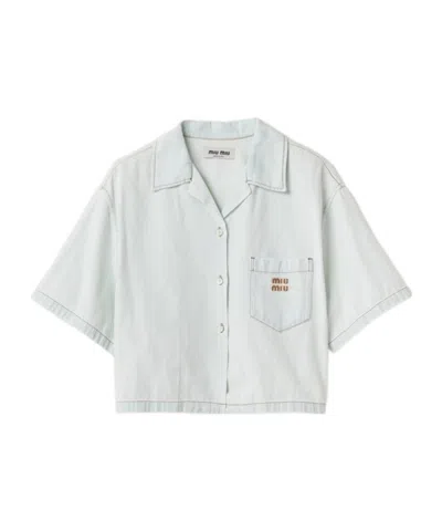 Miu Miu Chambray Denim Shirt In Blue