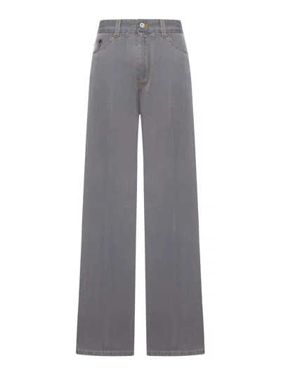 Miu Miu Chambray Denim Trousers In Gray
