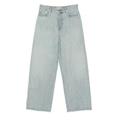 Miu Miu Light Blue Jeans With Logo On The Back In Gray