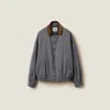 Miu Miu Chambray Jacket With Velvet Collar In Grey