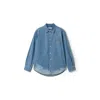 Miu Miu Logo Embroidery Chambray Denim Shirt In Blue