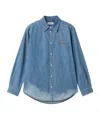 Miu Miu Logo Embroidery Chambray Denim Shirt In Blue