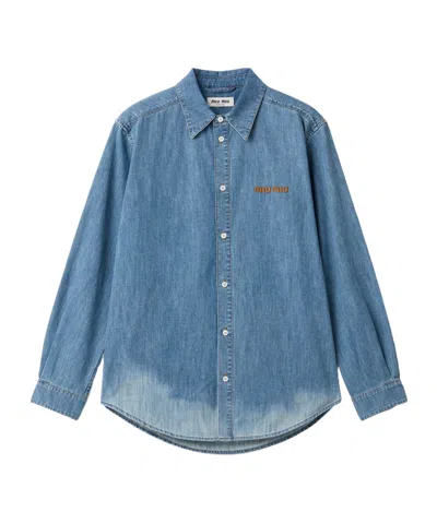 MIU MIU MIU MIU LOGO-EMBROIDERED DENIM SHIRT