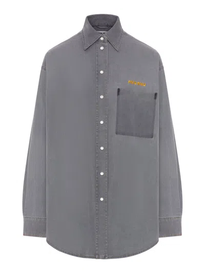 Miu Miu Chambray Shirt In Gray
