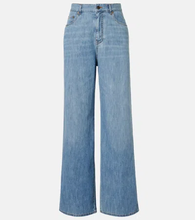 Miu Miu Chambray Wide-leg Pants In Blue