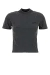 Miu Miu Cashmere Sweater With Mock Neck And Short Sleeves In Gray