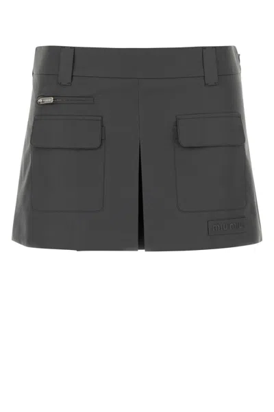 Miu Miu Pleated Cargo Cotton Cargo Skirt In Gray