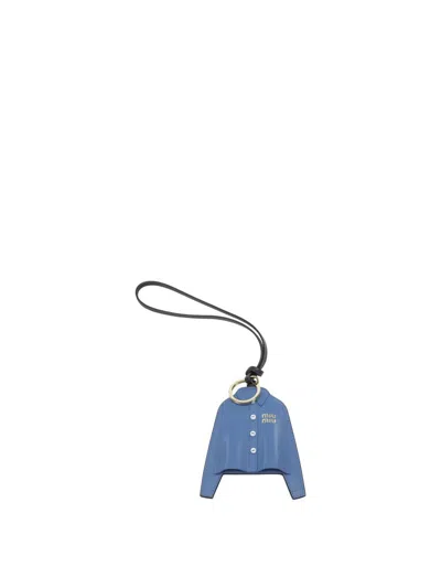 Miu Miu Charm Keys Holder In Leather In Blue