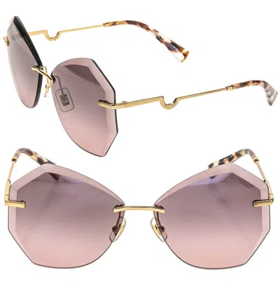 Pre-owned Miu Miu Charm Mu55xs Gold Pink Geometric Luxury Fashion Oversized Sunglasses 55x