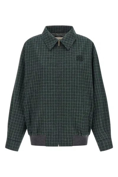 Miu Miu Check Cotton Blouson In Green
