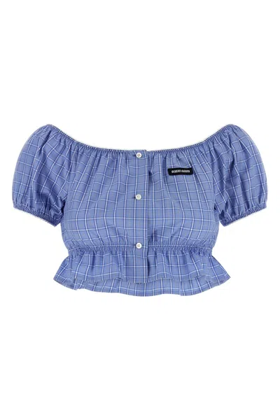 Miu Miu Check Crop Top In Blue