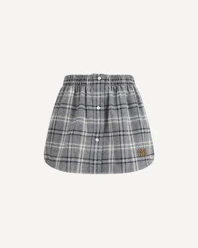 Miu Miu Check Flannel Miniskirt In Gray