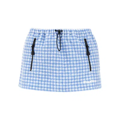 Miu Miu Check Fleece Mini Skirt In Blue