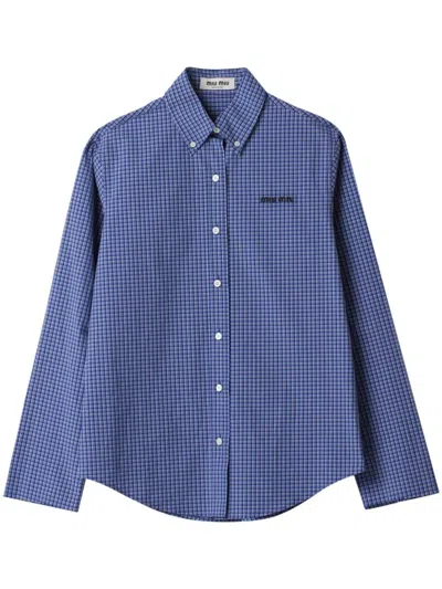 Miu Miu Check Light Blue Cotton Shirt