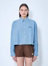 Miu Miu Check Logo Embroidery Shirt In Blue